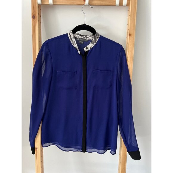 A/X Armani Exchange Banded Collar Sheer Blouse Blue ( S ) - Picture 1 of 3